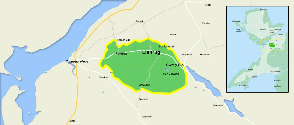 Ffiniau Cyngor Cymuned Llanrug a Cwm y Glo